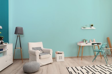 Image of Modern children's room with stylish furniture. Stylish interior