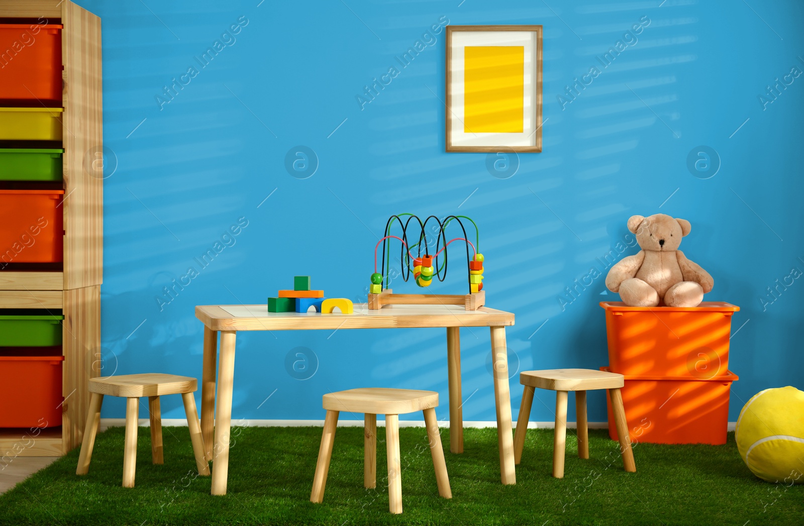 Cozy playroom with toys and furniture. Stylish children's room interior Image of Cozy playroom with toys and furniture. Stylish children's room interior