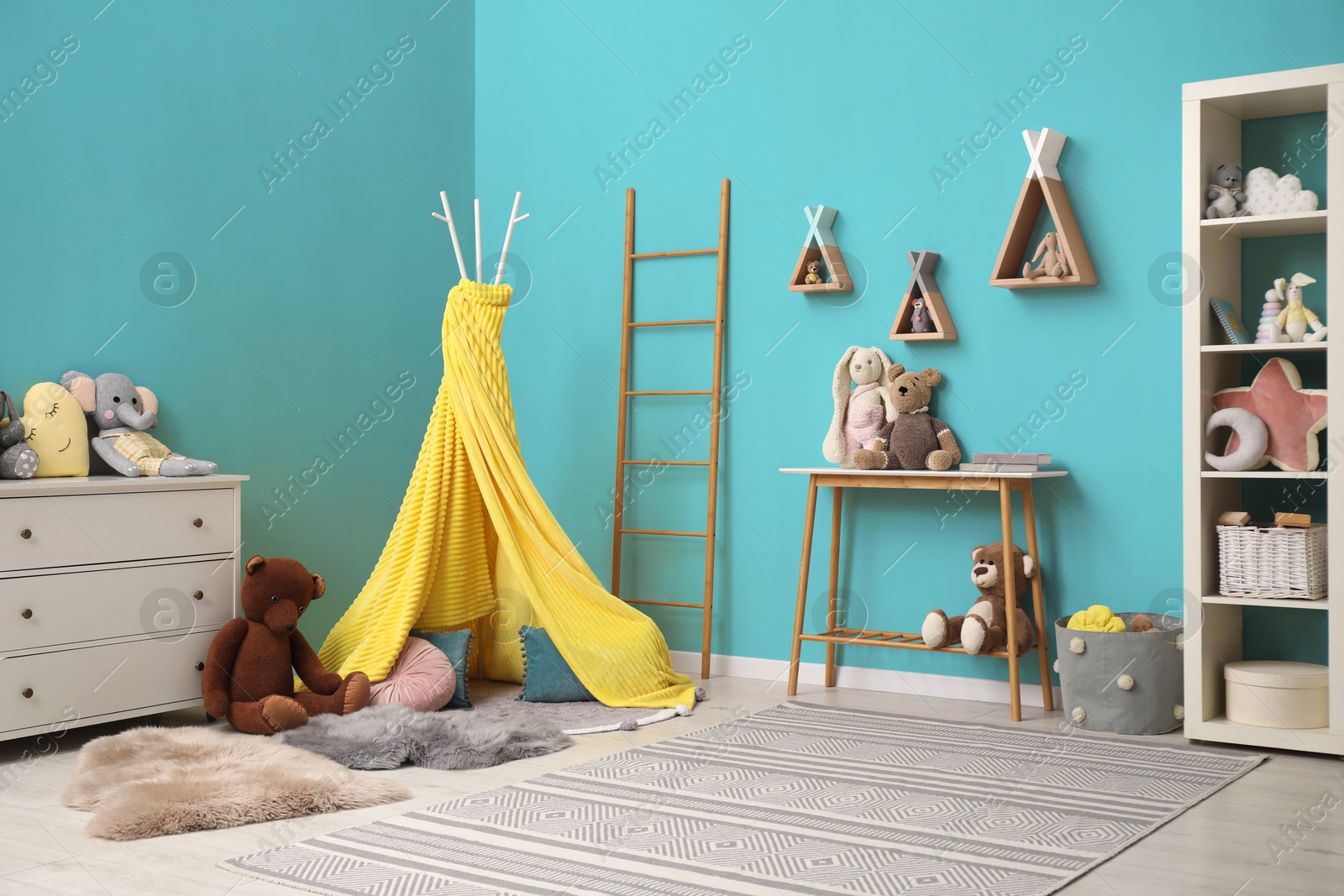 Cozy playroom with toys and furniture. Stylish children's room interior Image of Cozy playroom with toys and furniture. Stylish children's room interior