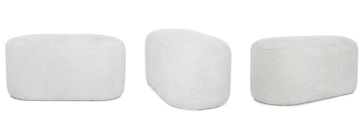 Image of White ottoman chair isolated on white, collage. Stylish furniture