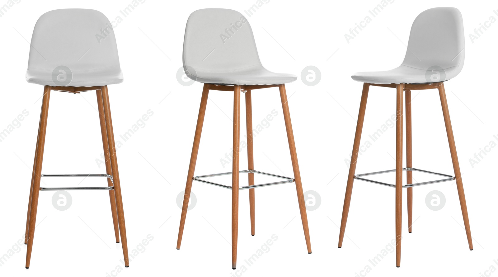 Image of White chair isolated on white, collage. Stylish furniture