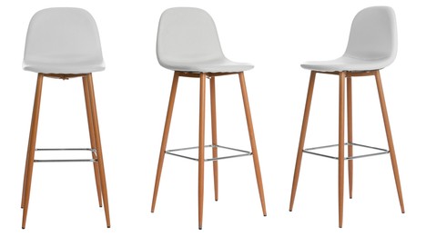 Image of White chair isolated on white, collage. Stylish furniture