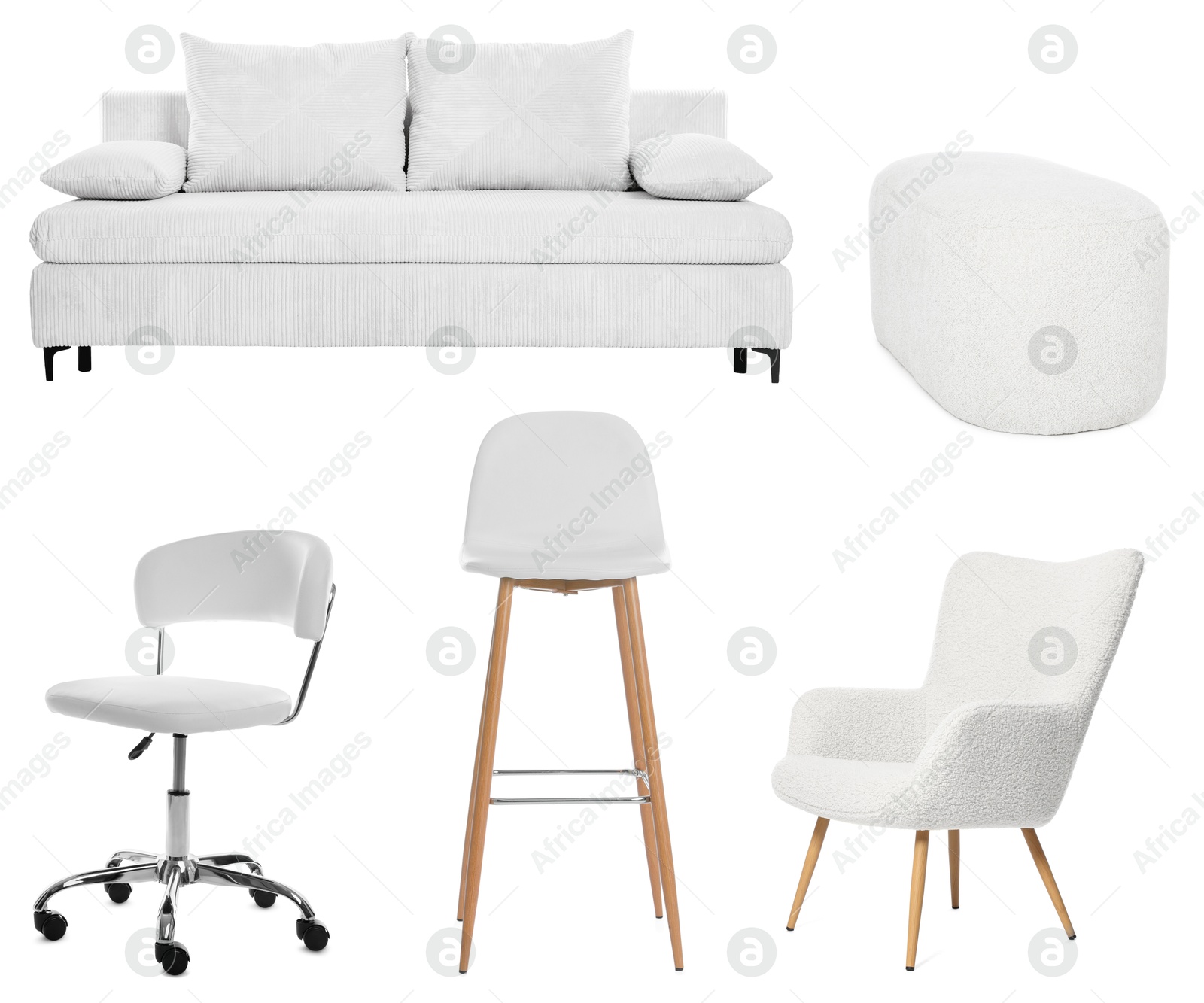 Image of Different white furniture isolated on white, set