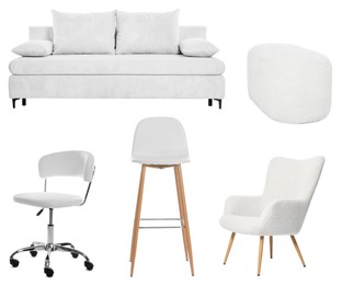 Image of Different white furniture isolated on white, set