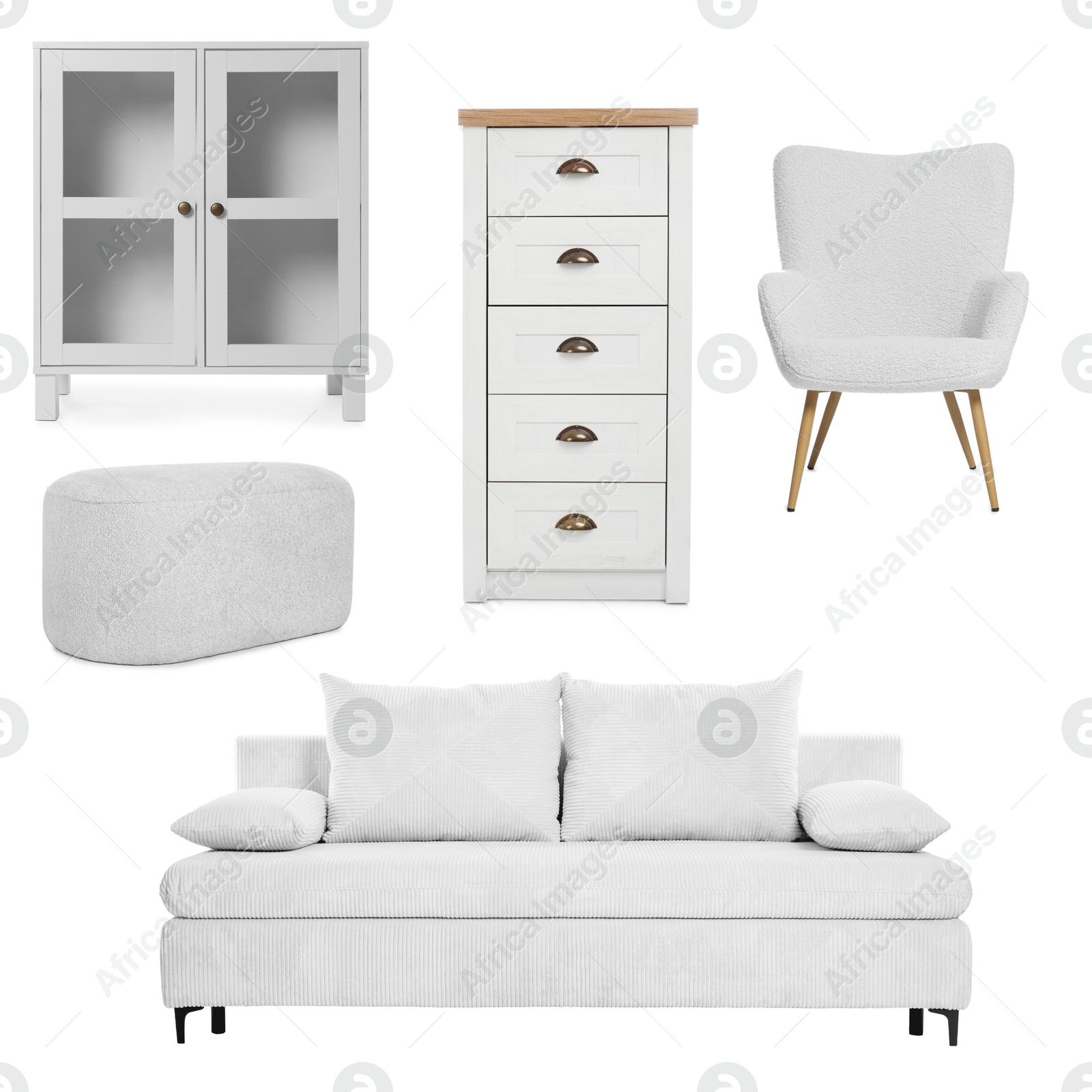 Different white furniture isolated on white, set Image of Different white furniture isolated on white, set