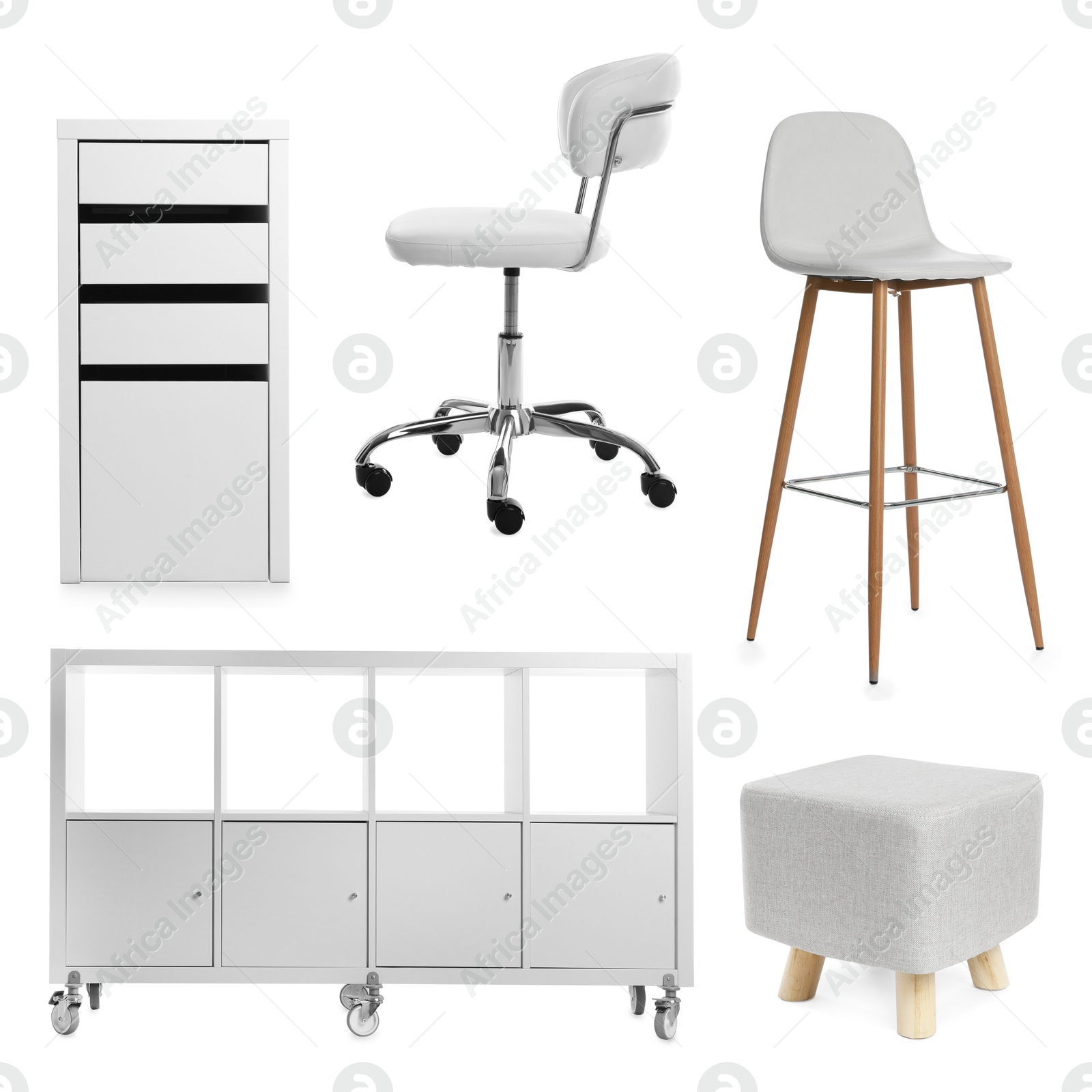 Image of Different white furniture isolated on white, set