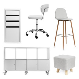 Image of Different white furniture isolated on white, set