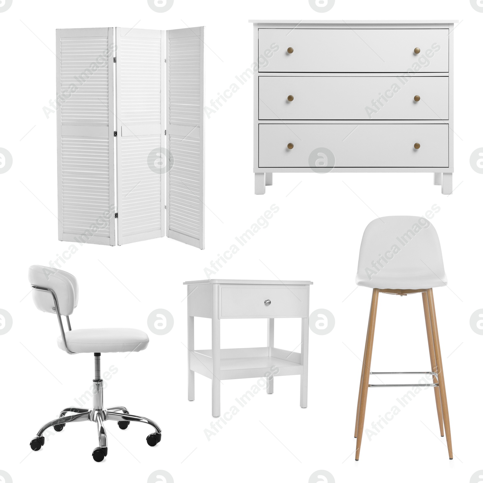 Different white furniture isolated on white, set Image of Different white furniture isolated on white, set