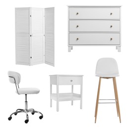 Image of Different white furniture isolated on white, set