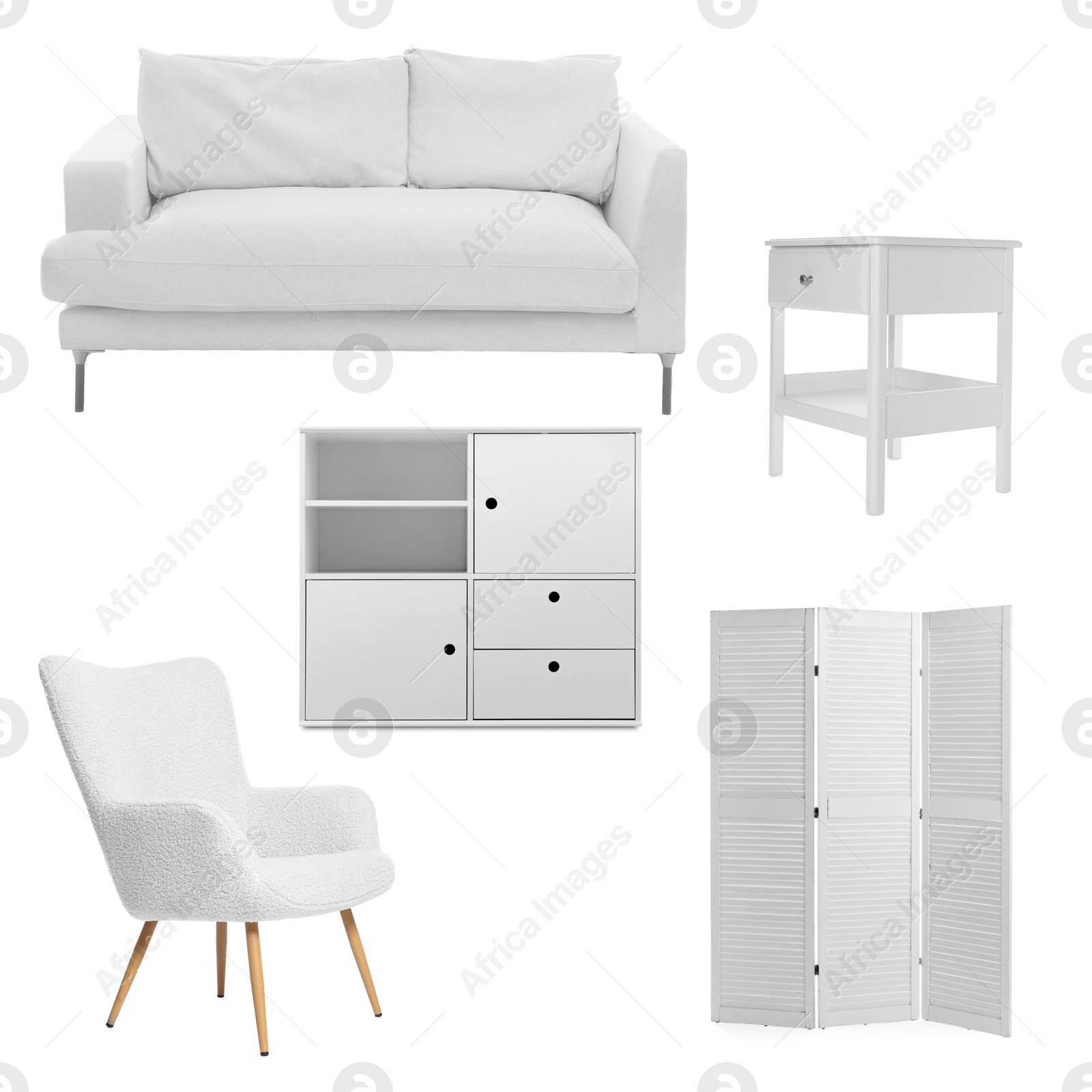 Image of Different white furniture isolated on white, set