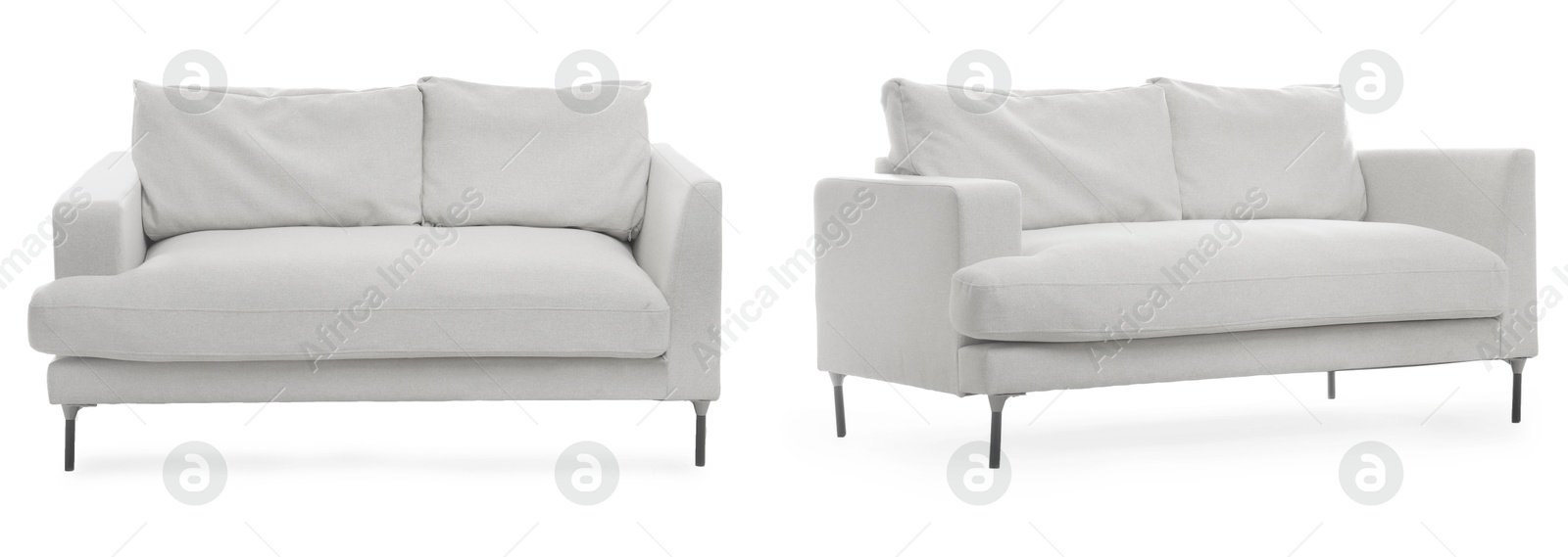 White sofa isolated on white, collage. Stylish furniture Image of White sofa isolated on white, collage. Stylish furniture
