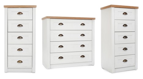 Image of White chest of drawers isolated on white, collage. Stylish furniture