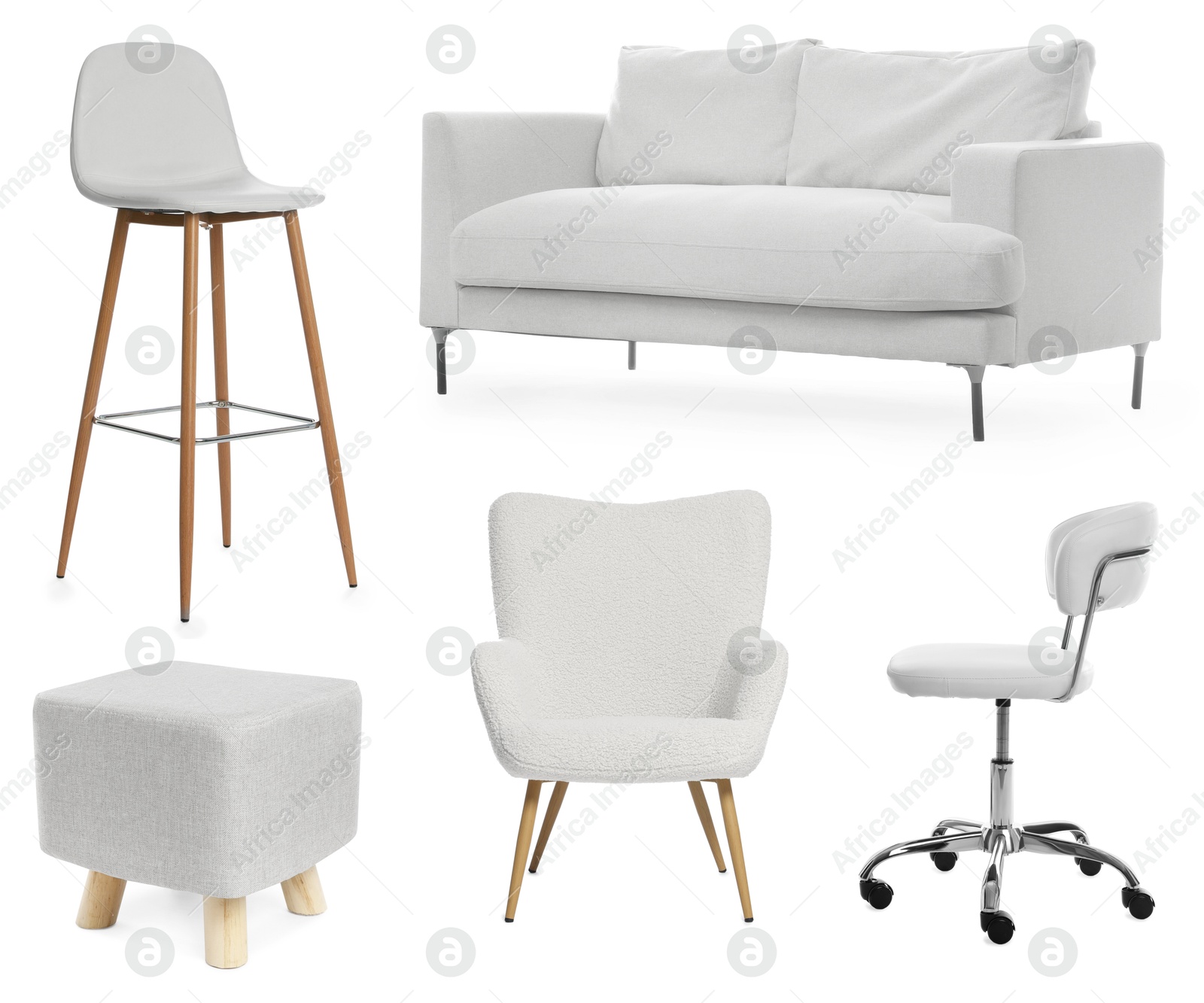 Image of Different white furniture isolated on white, set