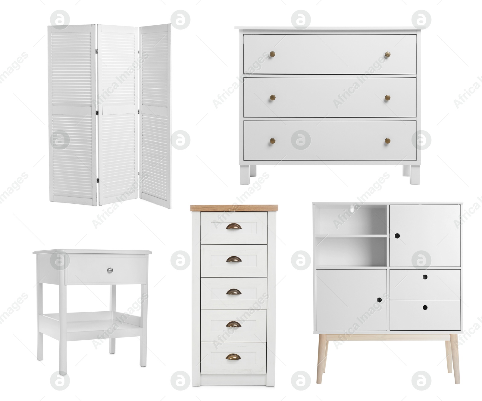 Image of Different white furniture isolated on white, set