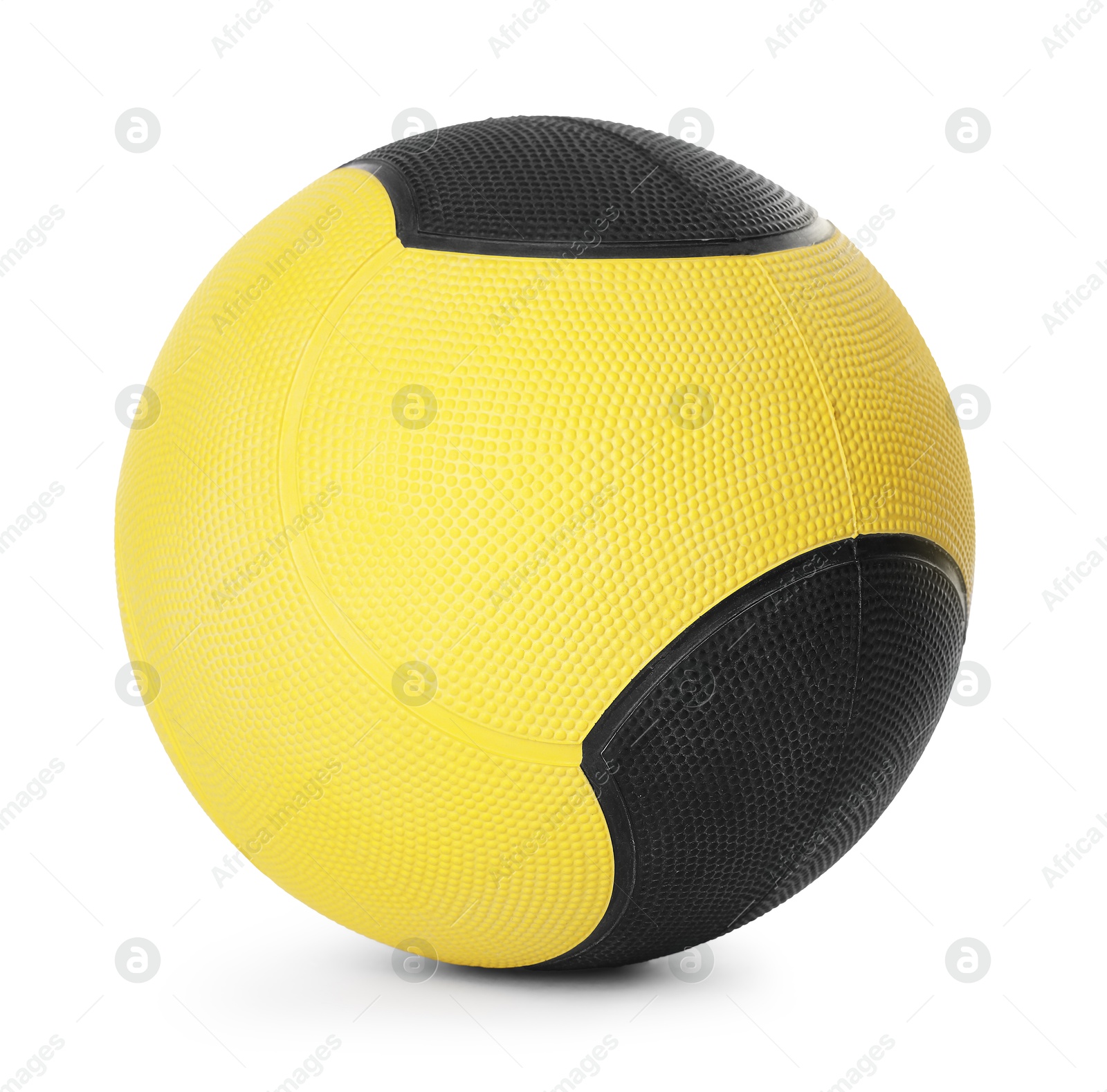 Yellow and black medicine ball isolated on white Photo of Yellow and black medicine ball isolated on white