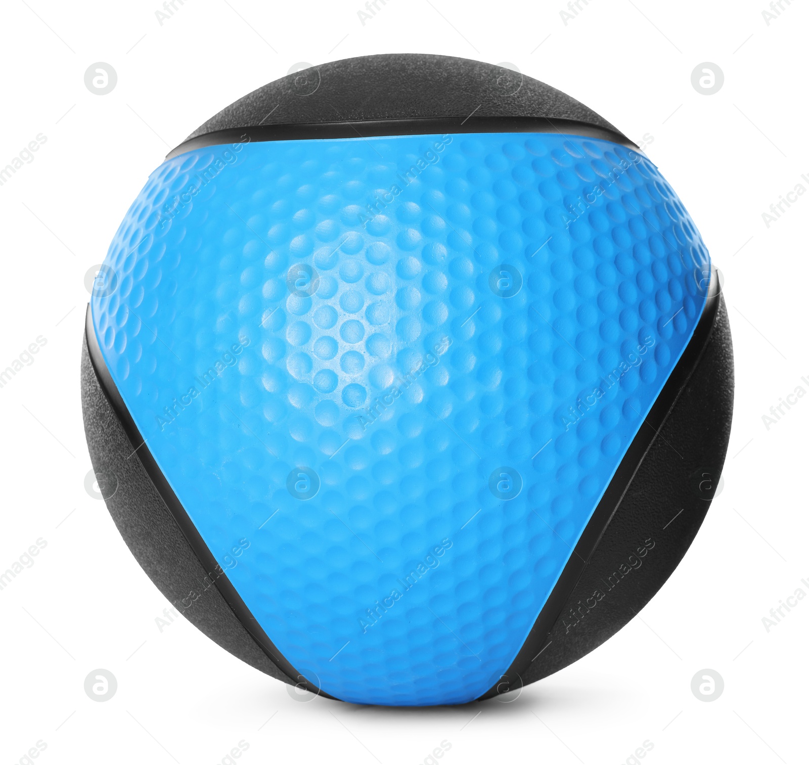 Blue and black medicine ball isolated on white Photo of Blue and black medicine ball isolated on white