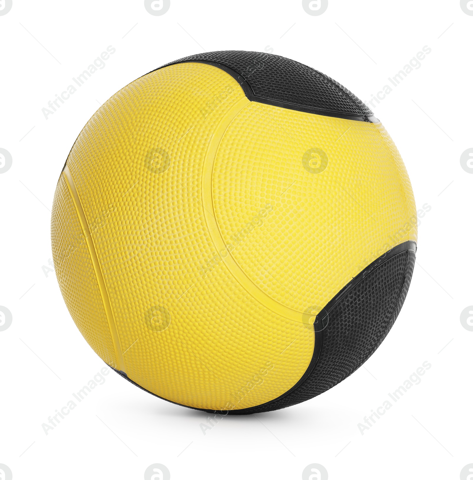 Yellow and black medicine ball isolated on white Photo of Yellow and black medicine ball isolated on white