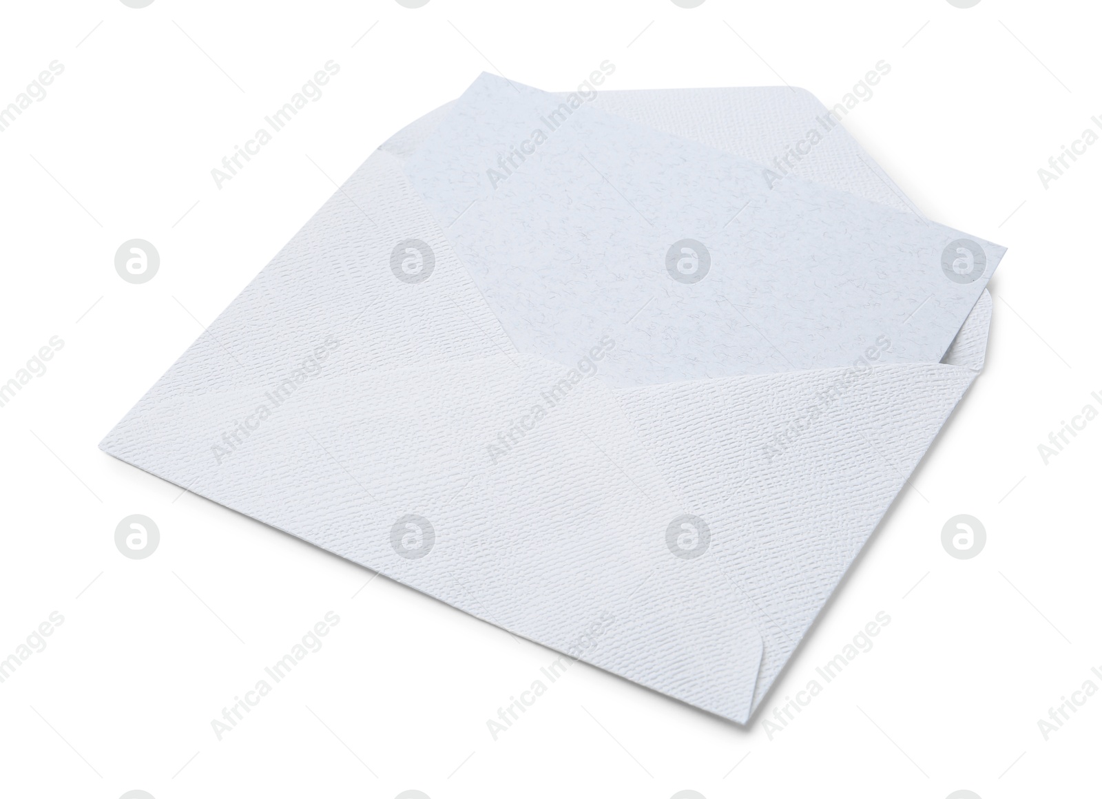 Photo of Blank greeting card in paper envelope on white background