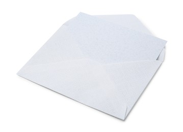 Photo of Blank greeting card in paper envelope on white background