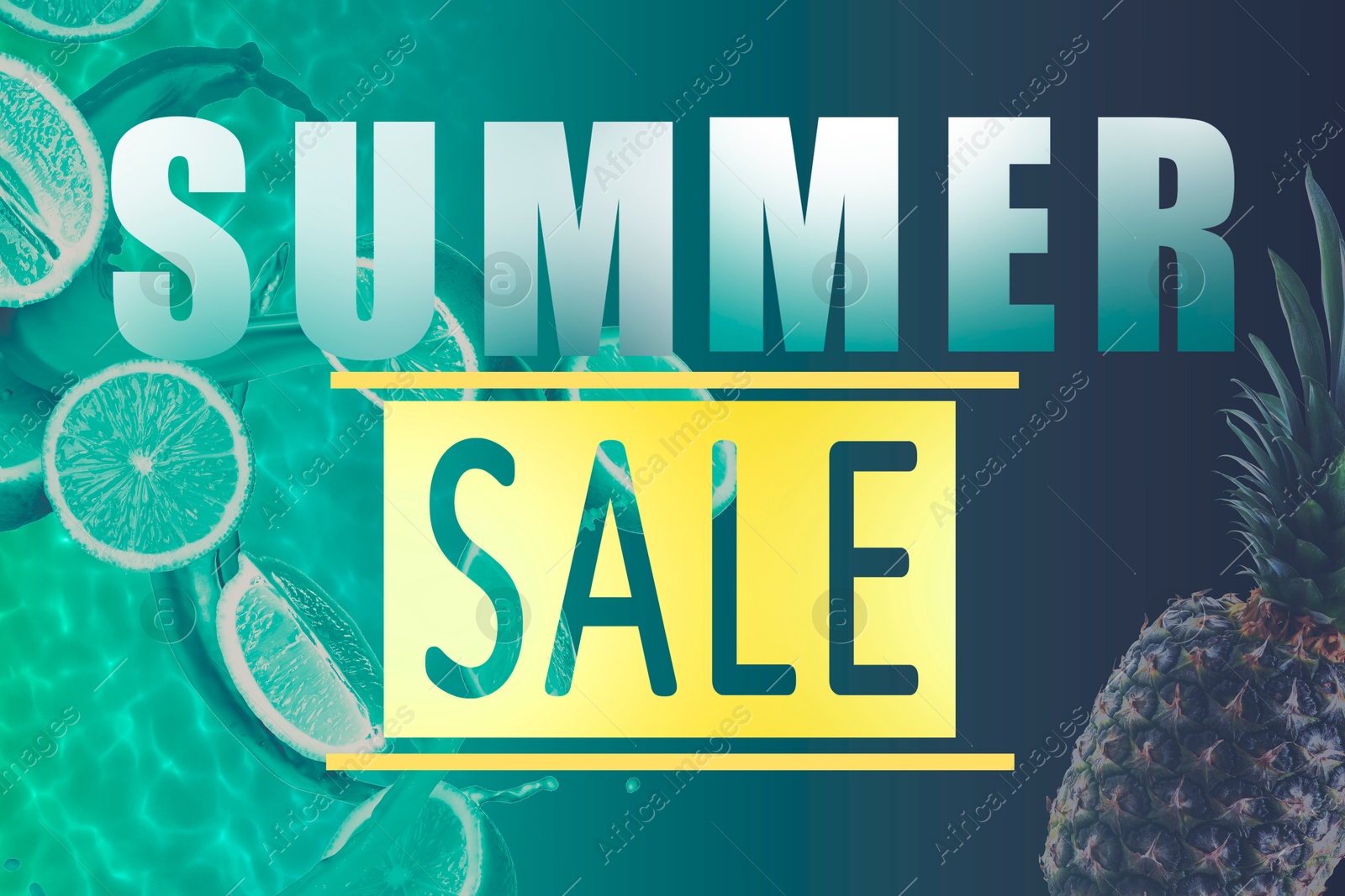 Seasonal discount flyer with words Summer Sale and fruits Image of Seasonal discount flyer with words Summer Sale and fruits