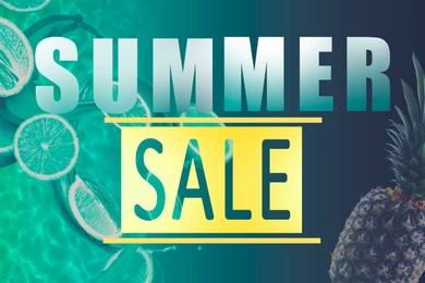 Image of Seasonal discount flyer with words Summer Sale and fruits