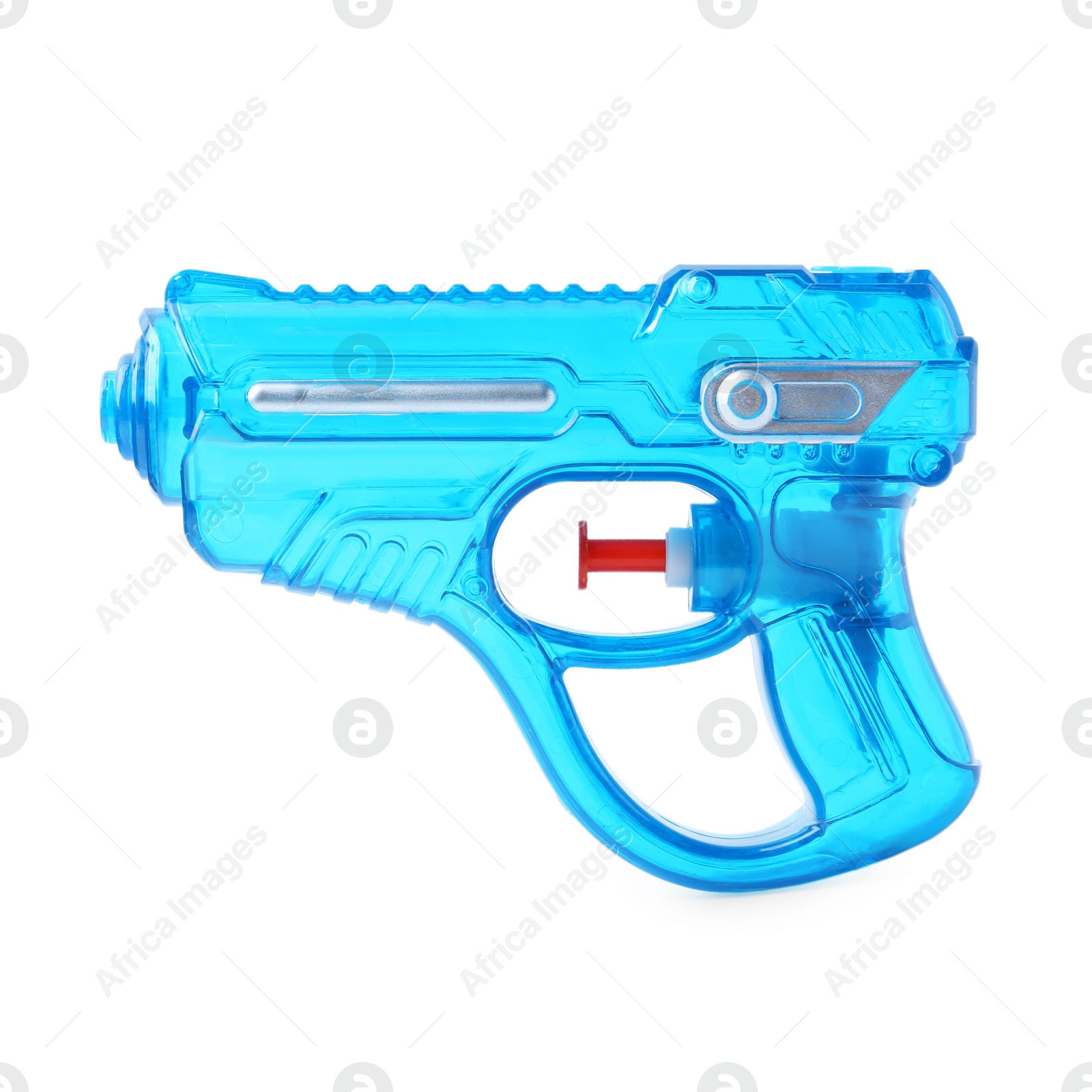 Bright plastic water gun isolated on white Photo of Bright plastic water gun isolated on white