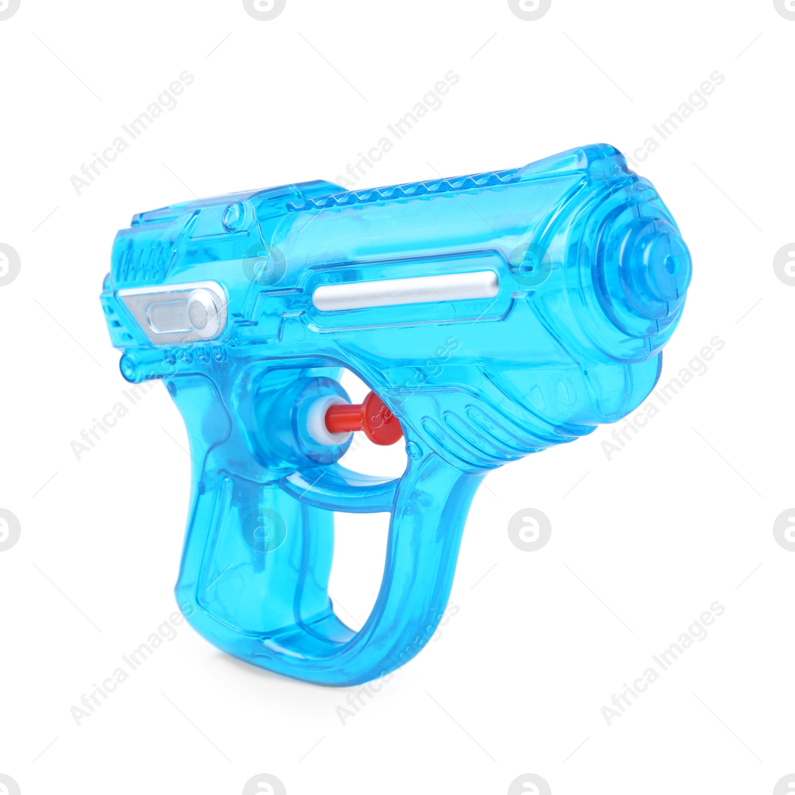 Bright plastic water gun isolated on white Photo of Bright plastic water gun isolated on white