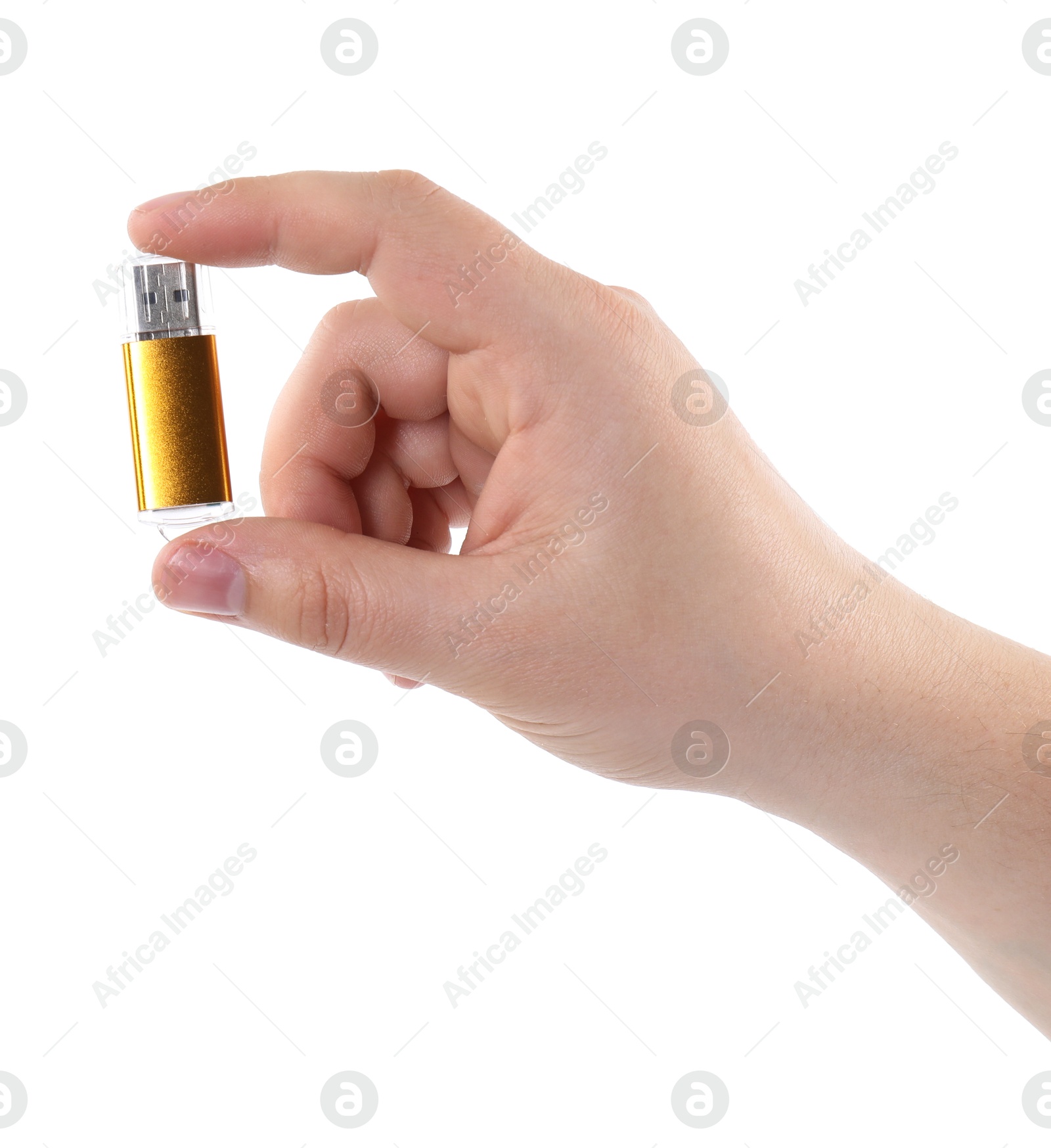 Man holding usb flash drive on white background, closeup Photo of Man holding usb flash drive on white background, closeup