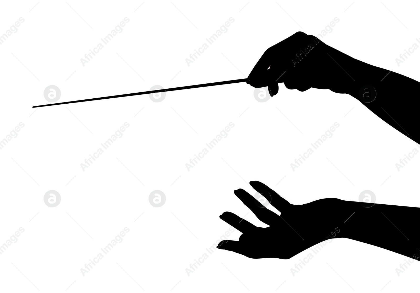 Silhouette of conductor with baton on white background, closeup Photo of Silhouette of conductor with baton on white background, closeup