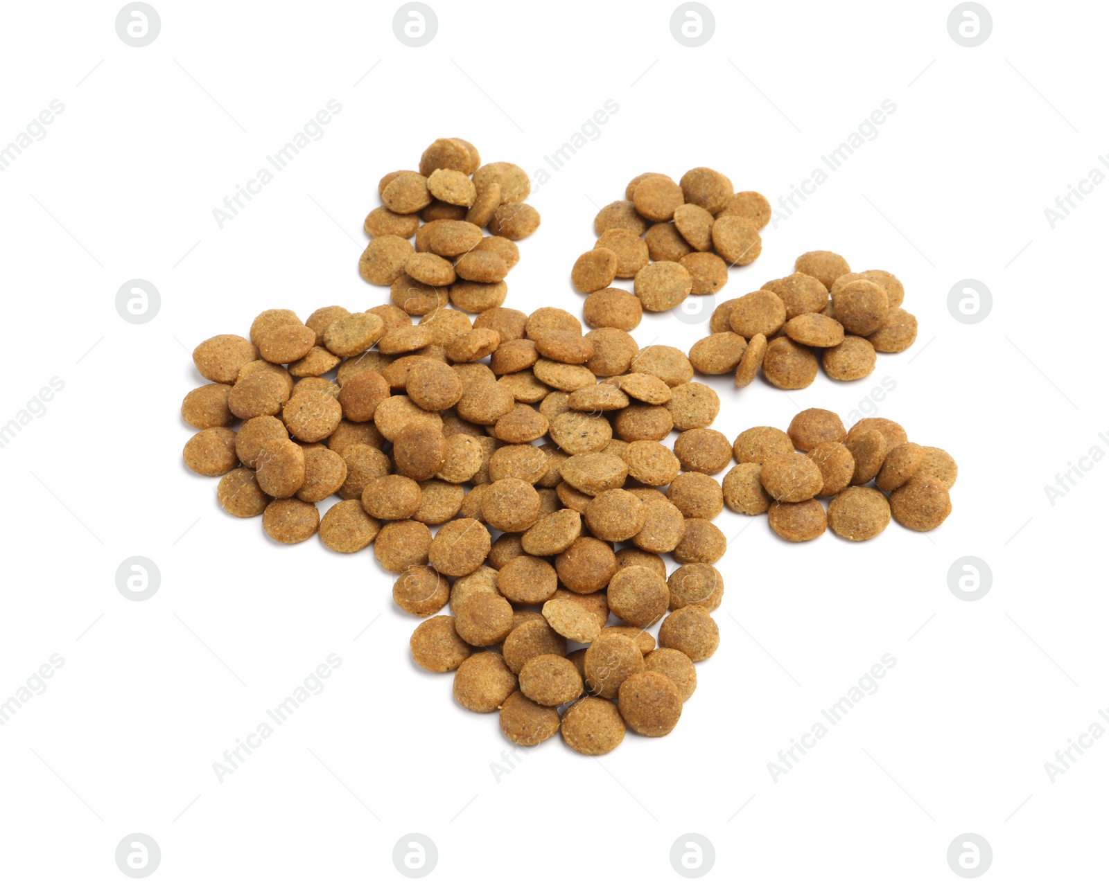 Paw made of dry pet food isolated on white Photo of Paw made of dry pet food isolated on white