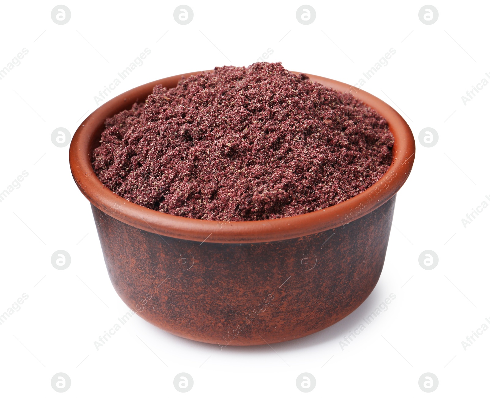 Superfood. Black currant powder in bowl isolated on white Photo of Superfood. Black currant powder in bowl isolated on white