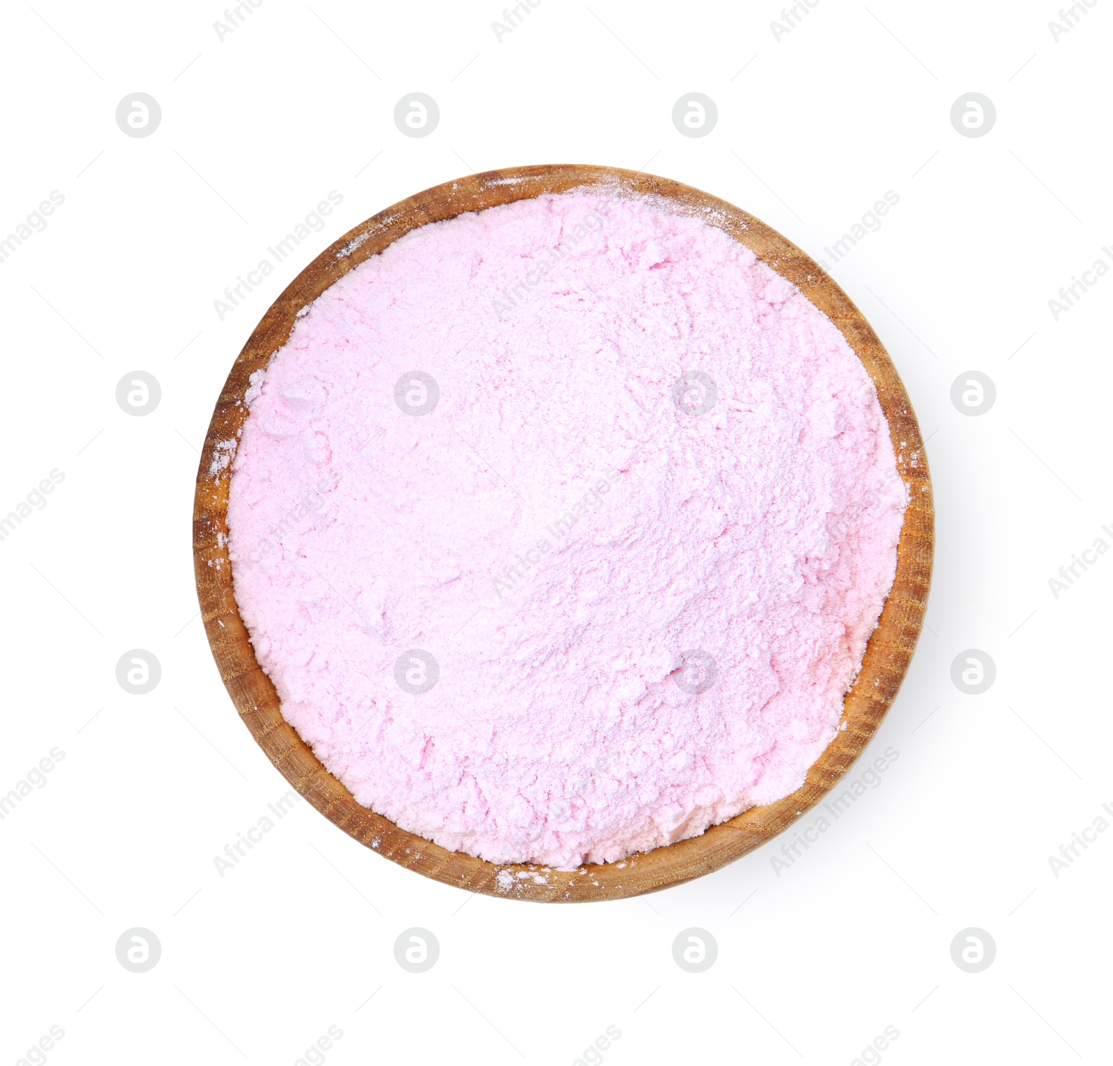 Superfood. Acerola powder in bowl isolated on white, top view Photo of Superfood. Acerola powder in bowl isolated on white, top view