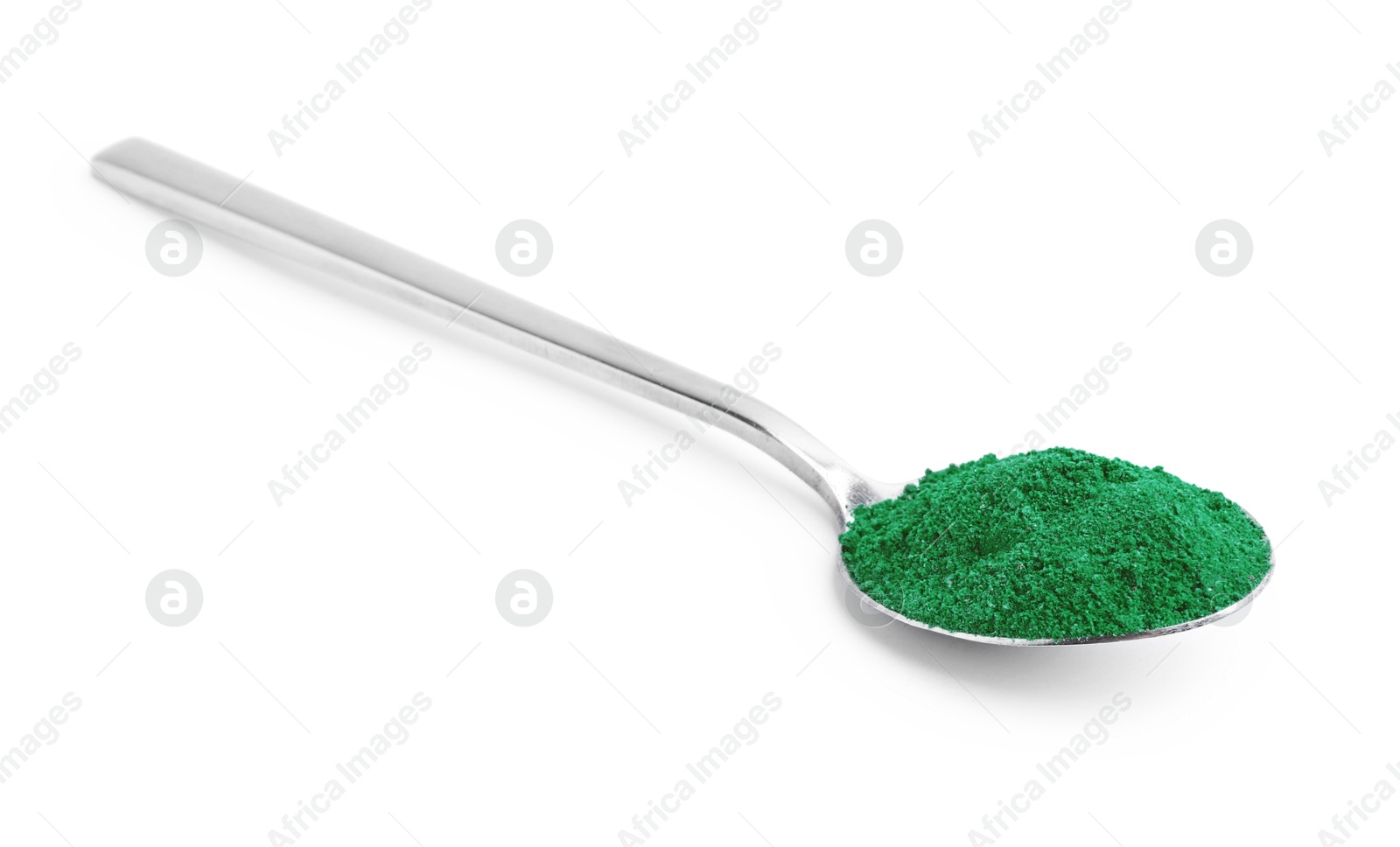 Superfood. Light green powder isolated on white Photo of Superfood. Light green powder isolated on white