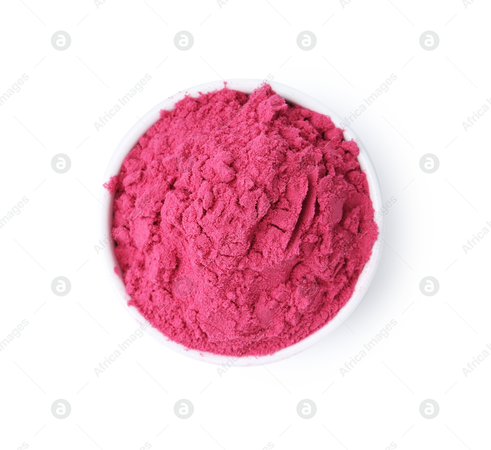 Superfood. Acai powder in bowl isolated on white, top view Photo of Superfood. Acai powder in bowl isolated on white, top view