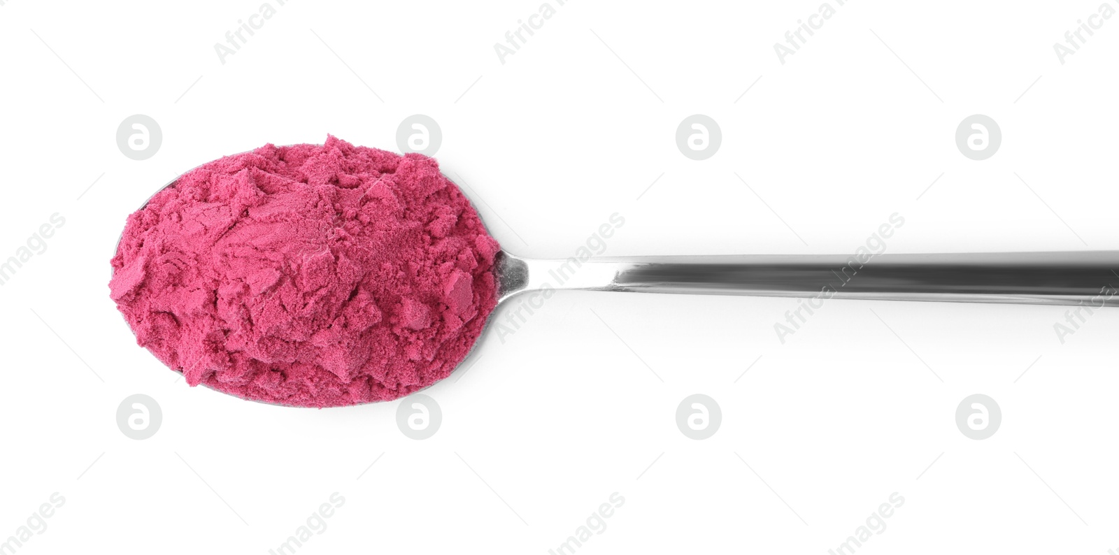 Superfood. Acai powder isolated on white, top view Photo of Superfood. Acai powder isolated on white, top view