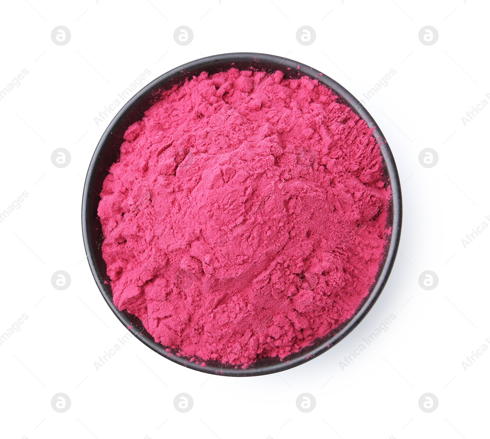 Superfood. Acai powder in bowl isolated on white, top view Photo of Superfood. Acai powder in bowl isolated on white, top view