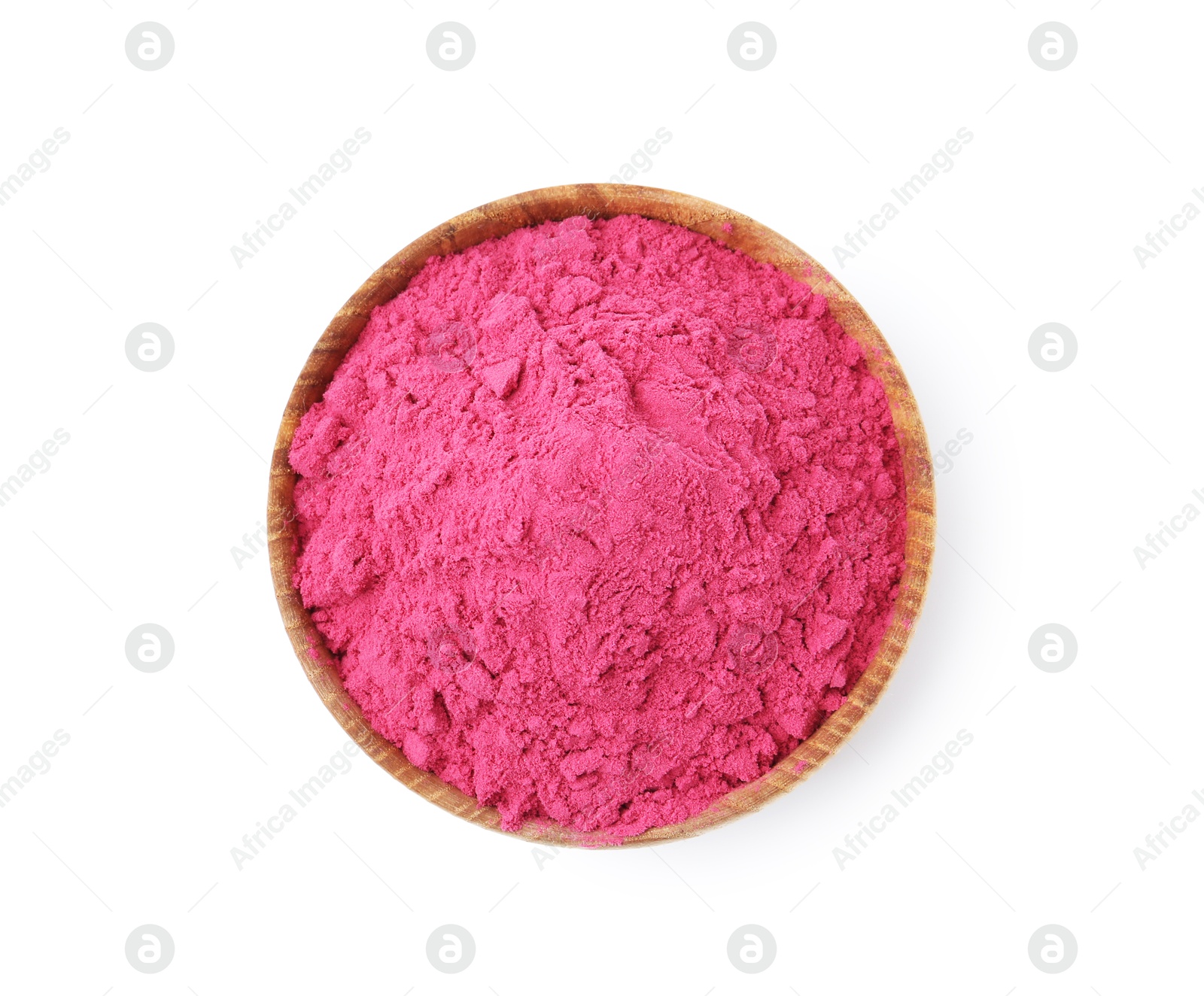 Superfood. Acai powder in bowl isolated on white, top view Photo of Superfood. Acai powder in bowl isolated on white, top view