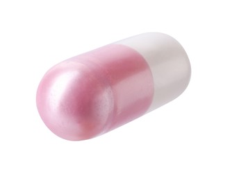 Photo of Collagen capsule isolated on white. Dietary supplement
