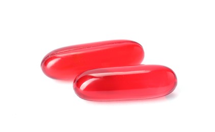 Photo of Collagen capsules isolated on white. Dietary supplement