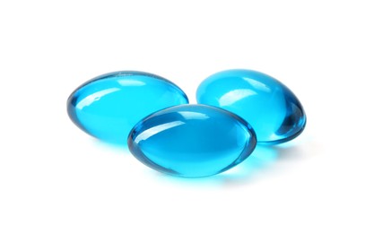 Photo of Collagen capsules isolated on white. Dietary supplement