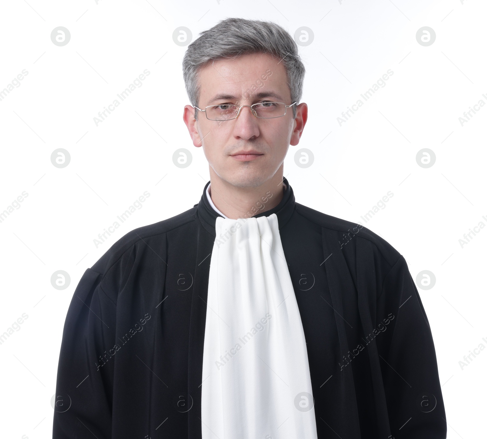 Judge in court dress on white background Photo of Judge in court dress on white background