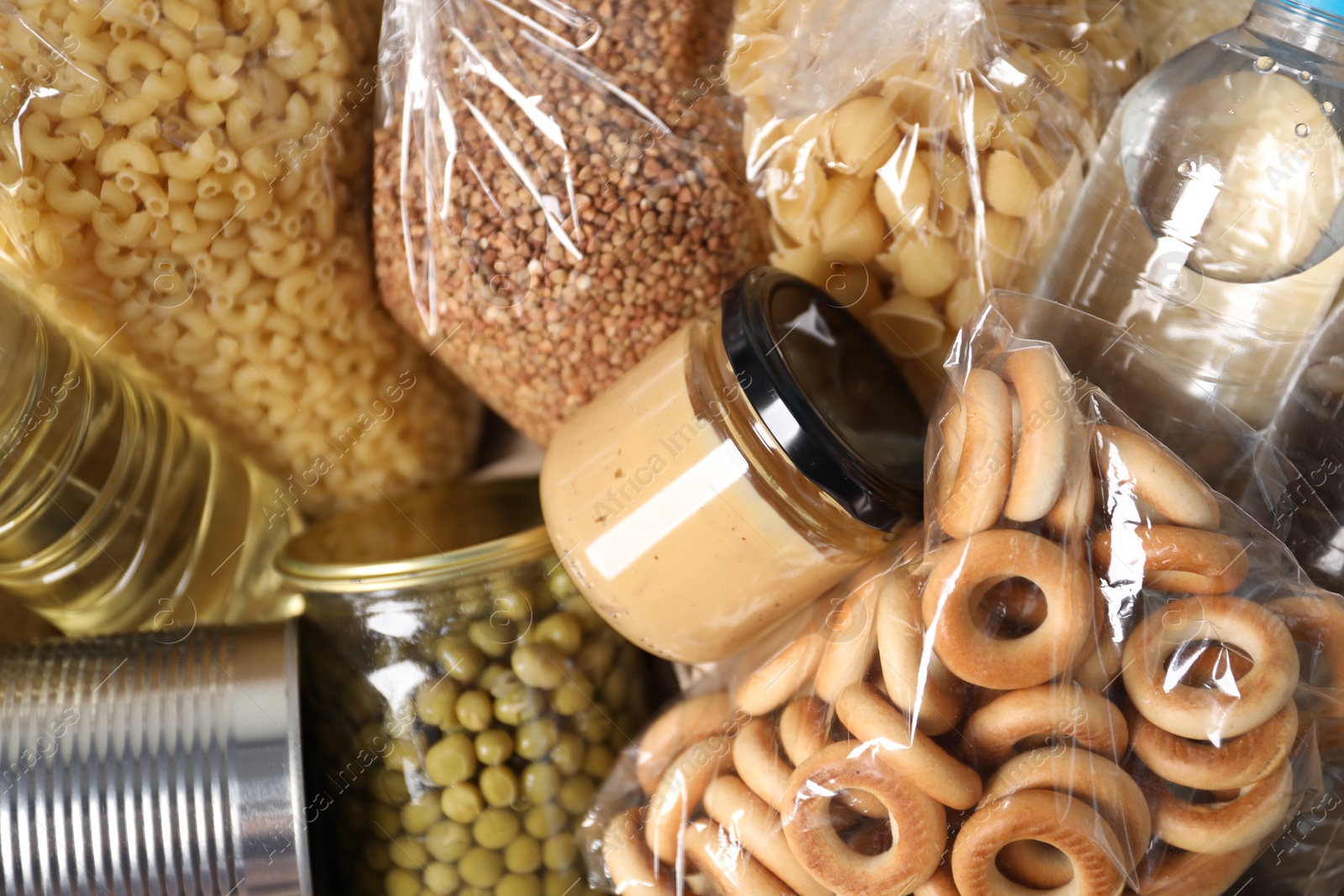 Photo of Different food products as background, top view