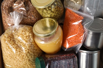 Photo of Different food products as background, top view