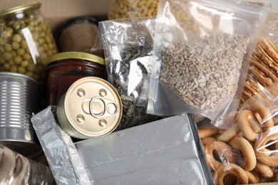 Photo of Different food products as background, top view