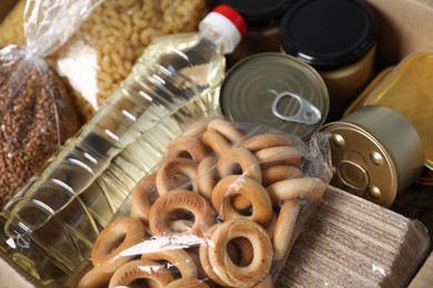 Photo of Different food products as background, above view
