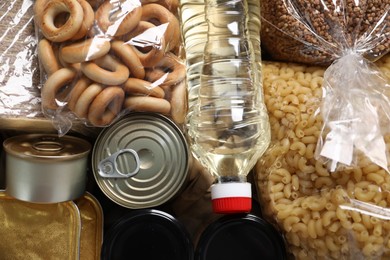 Photo of Different food products as background, top view