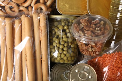 Photo of Different food products as background, top view