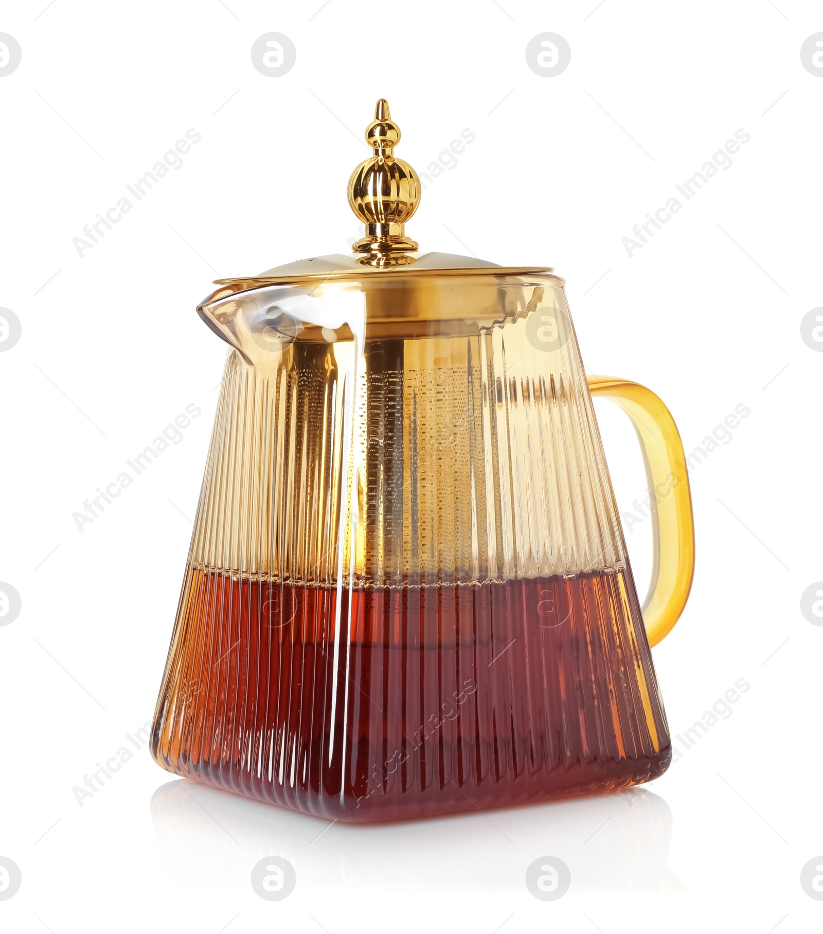 Tasty Turkish tea in teapot isolated on white Photo of Tasty Turkish tea in teapot isolated on white