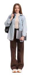 Photo of Smiling teenage girl with laptop on white background