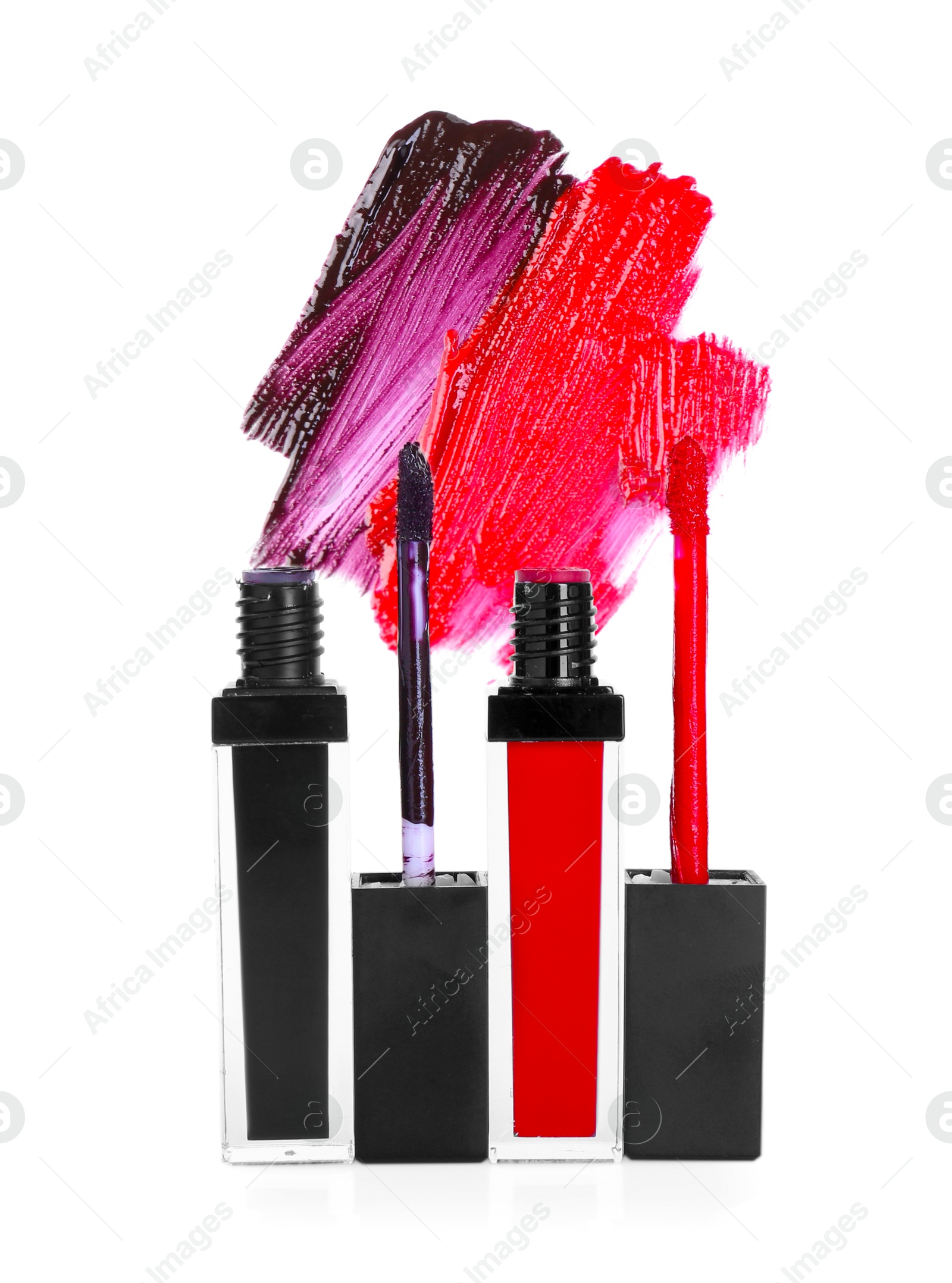 Tubes of lip gloss, applicators and samples isolated on white Image of Tubes of lip gloss, applicators and samples isolated on white